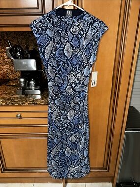 Brand New Worthington Navy and Light Blue Snake-Print Sheath Dress SIZE: XS
